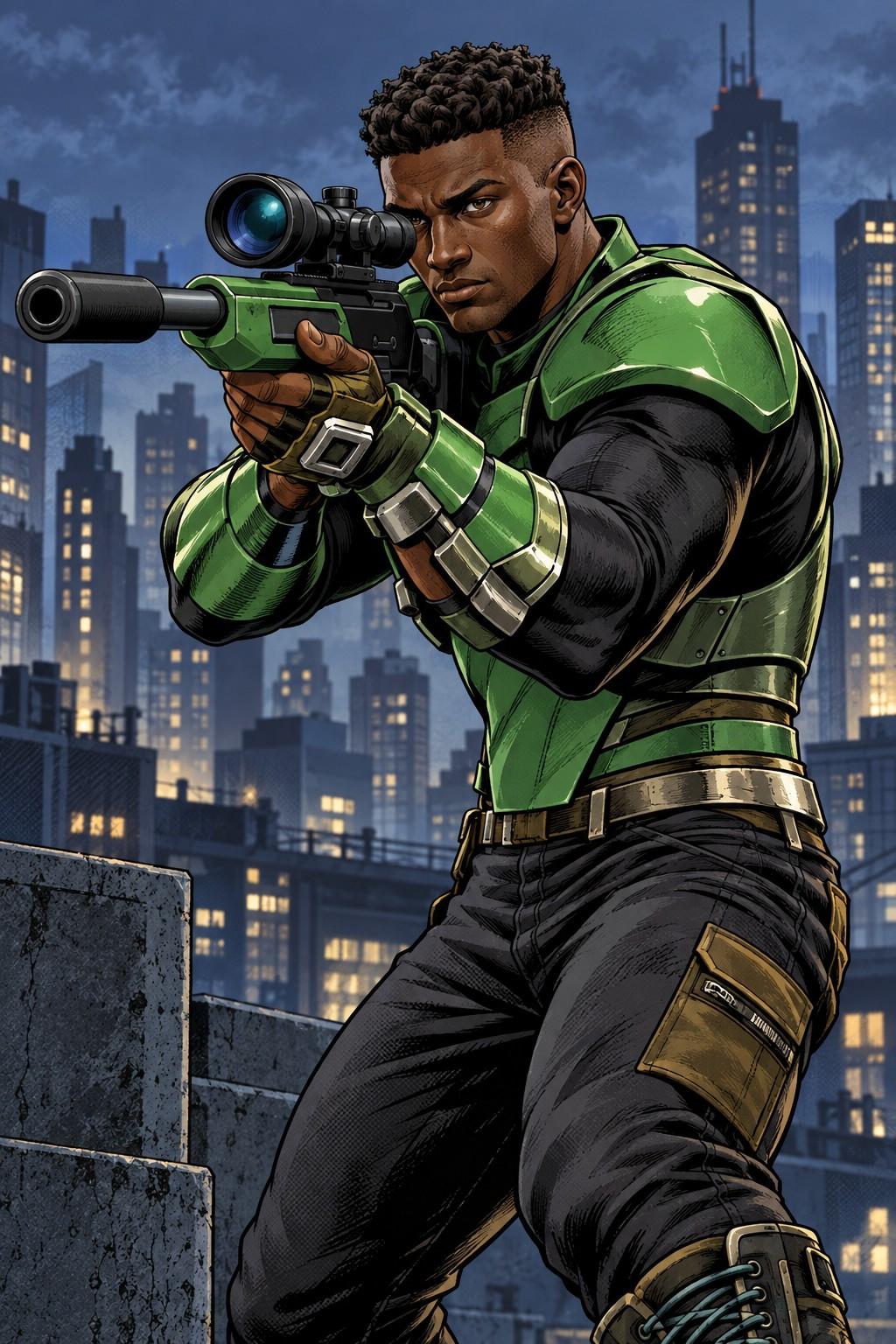 Portrait of Iron Sight, a Novice Metahuman